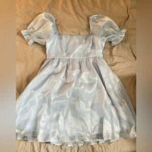 Elegant Blue Puff Sleeve Mini Dress